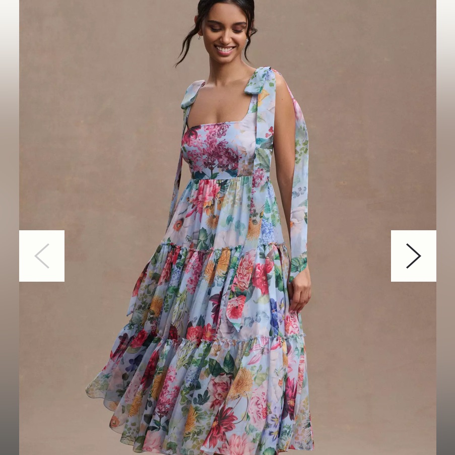 Anthropologie Geisha Designs Light Blue Multicolor Floral Tiered Midi Dress